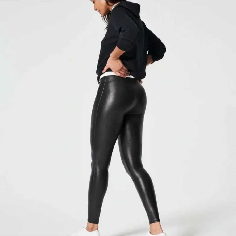 Spanx Black Faux Leather Leggings S • High-Rise Shaping Control • Sleek Fit 2437 - Picture 10 of 10